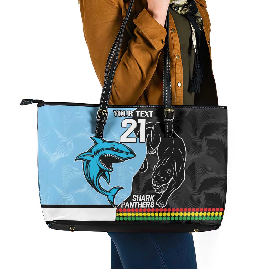 NRL Panthers-Shark Mascot Custom Leather Tote Bag Cracked Metal Style