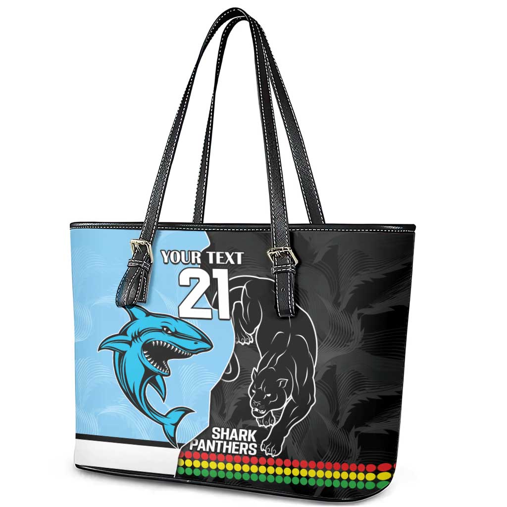 NRL Panthers-Shark Mascot Custom Leather Tote Bag Cracked Metal Style