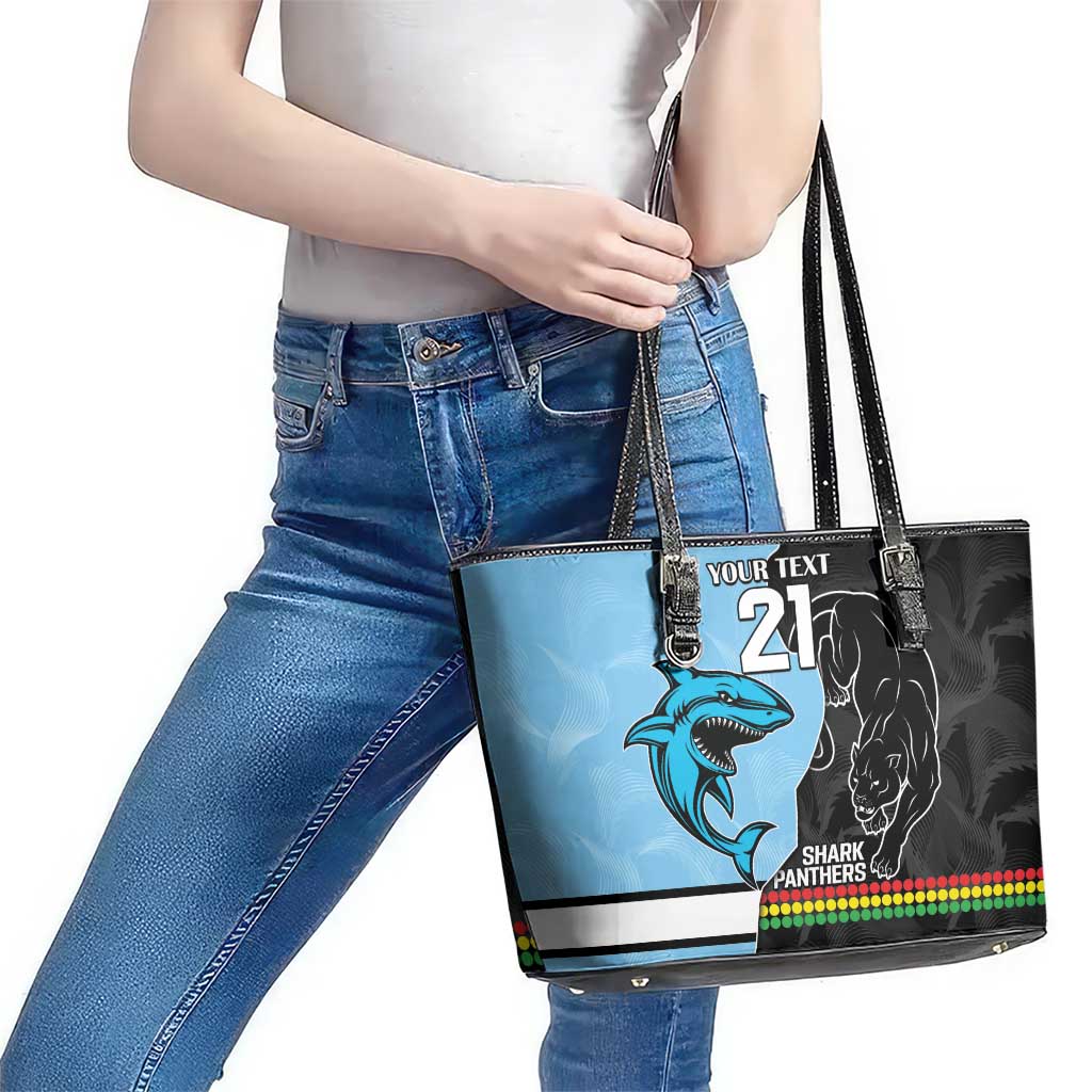 NRL Panthers-Shark Mascot Custom Leather Tote Bag Cracked Metal Style