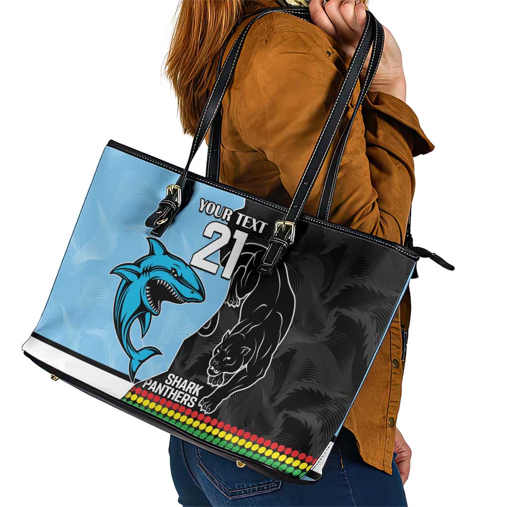 NRL Panthers-Shark Mascot Custom Leather Tote Bag Cracked Metal Style