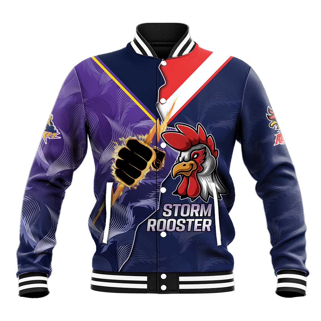 NRL Storm-Rooster Mascot Custom Baseball Jacket Cracked Metal Style