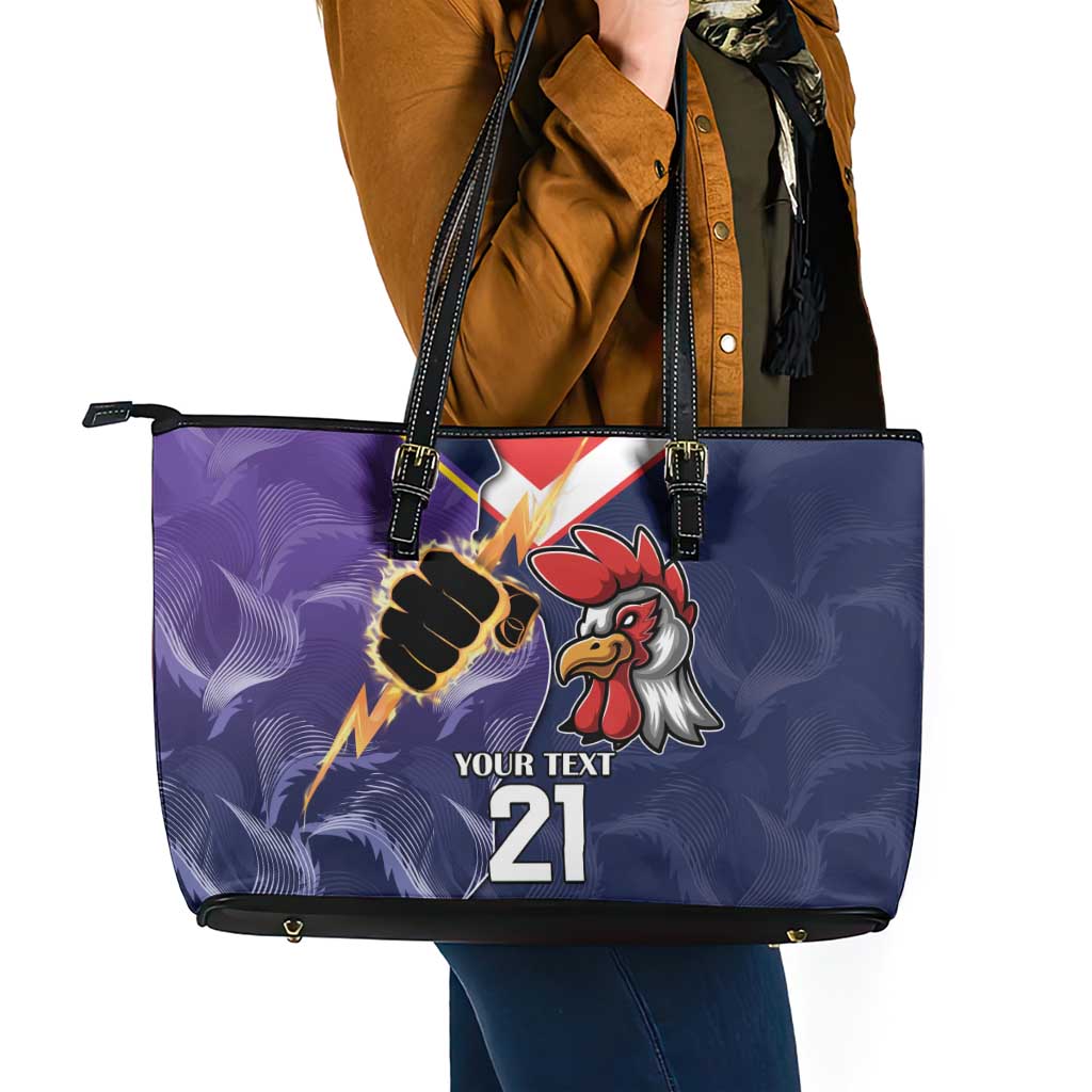 NRL Storm-Rooster Mascot Custom Leather Tote Bag Cracked Metal Style