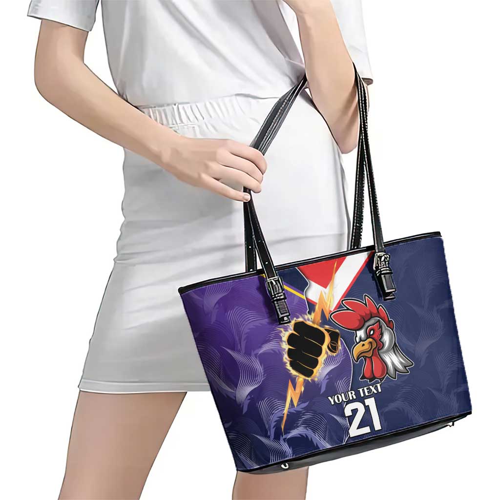 NRL Storm-Rooster Mascot Custom Leather Tote Bag Cracked Metal Style