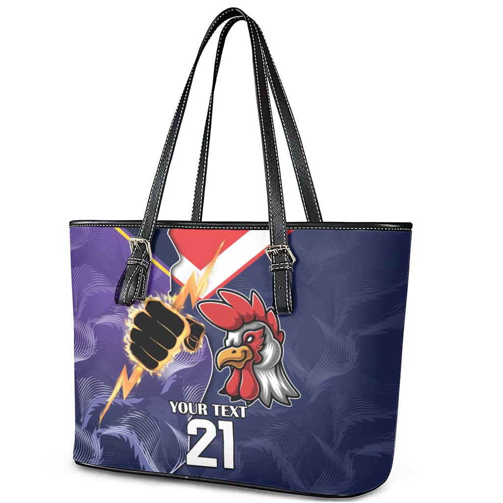 NRL Storm-Rooster Mascot Custom Leather Tote Bag Cracked Metal Style