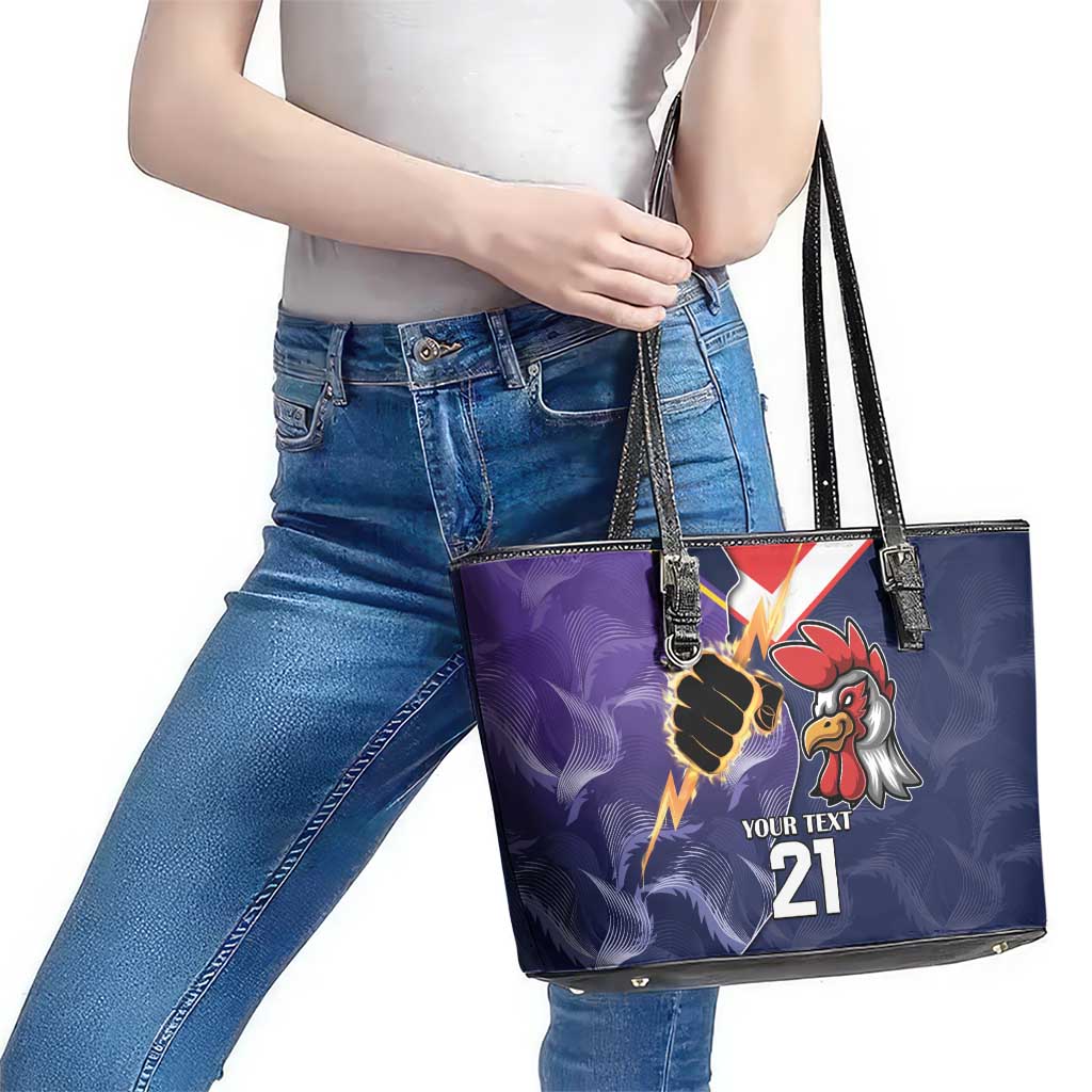 NRL Storm-Rooster Mascot Custom Leather Tote Bag Cracked Metal Style