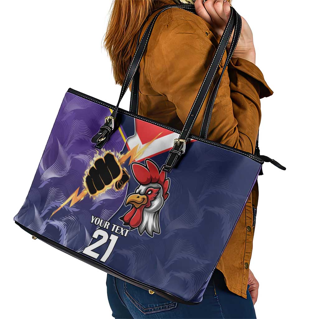 NRL Storm-Rooster Mascot Custom Leather Tote Bag Cracked Metal Style