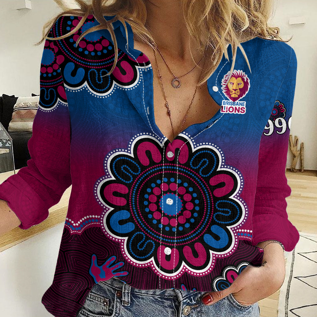 (Custom Personalised) AFL Brisbane Lions 1996 Aboriginal Women Casual Shirt LT9