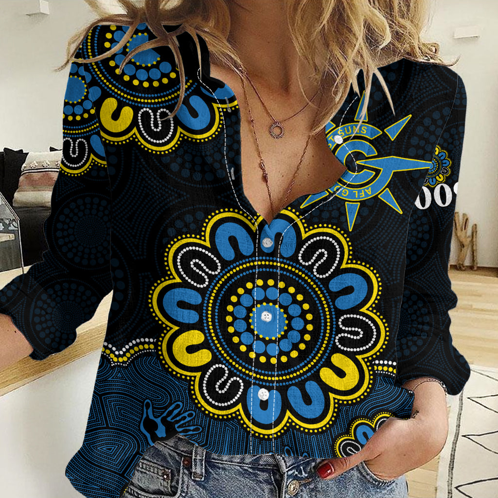 (Custom Personalised) AFL Gold Coast Suns 2009 Aboriginal Blue Style Women Casual Shirt LT9