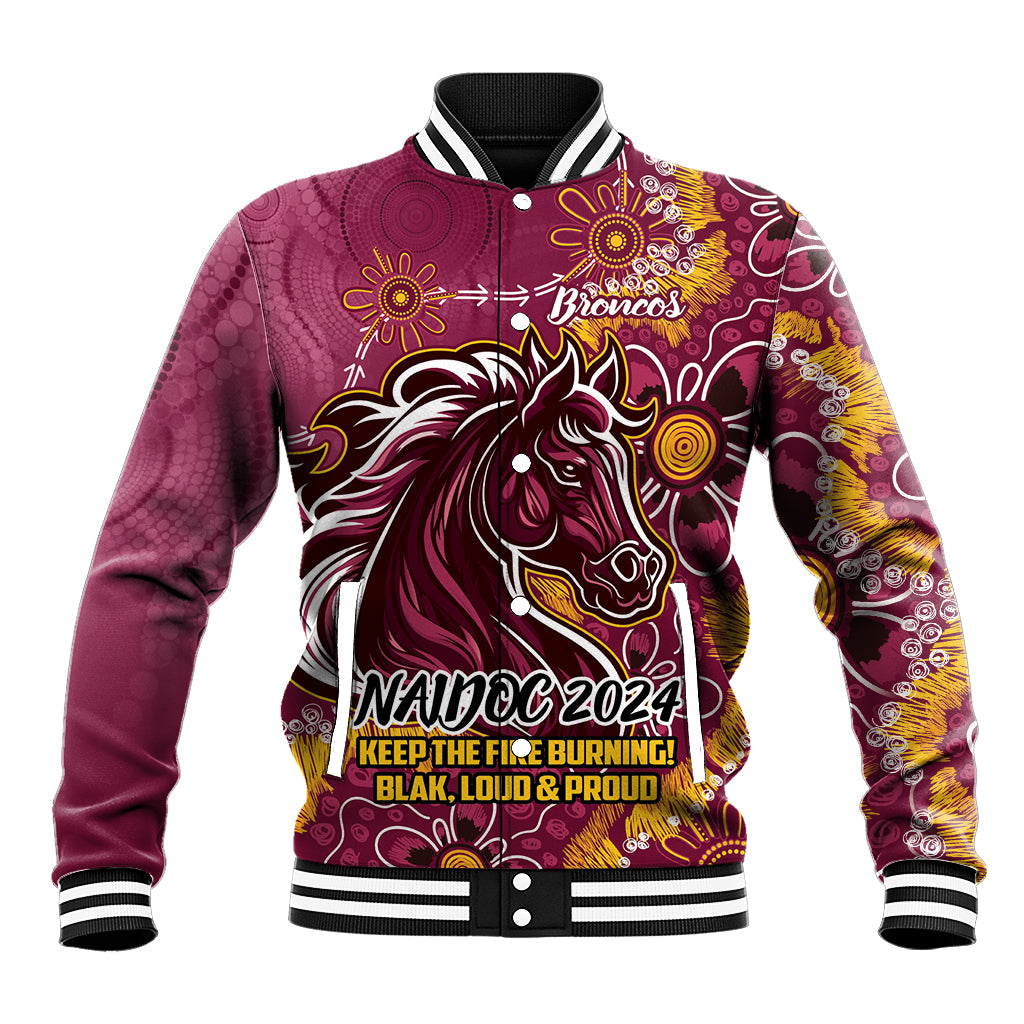 Personalised Broncos NAIDOC Week 2024 Baseball Jacket Aboriginal Fire Burning Sparks