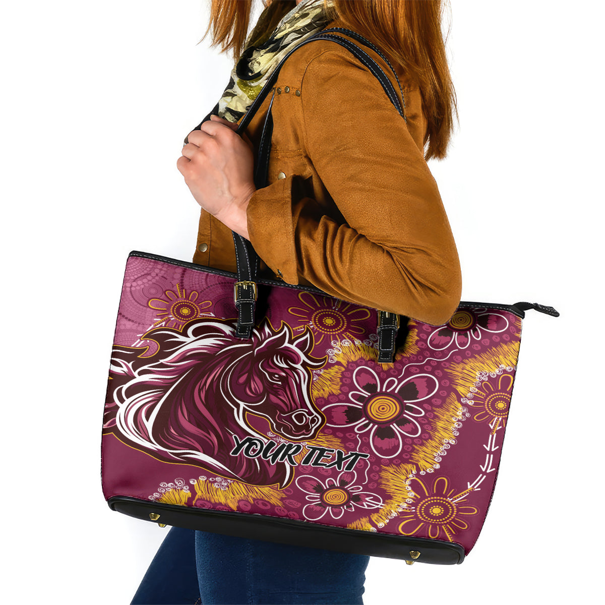 Personalised Broncos NAIDOC Week 2024 Leather Tote Bag Aboriginal Fire Burning Sparks