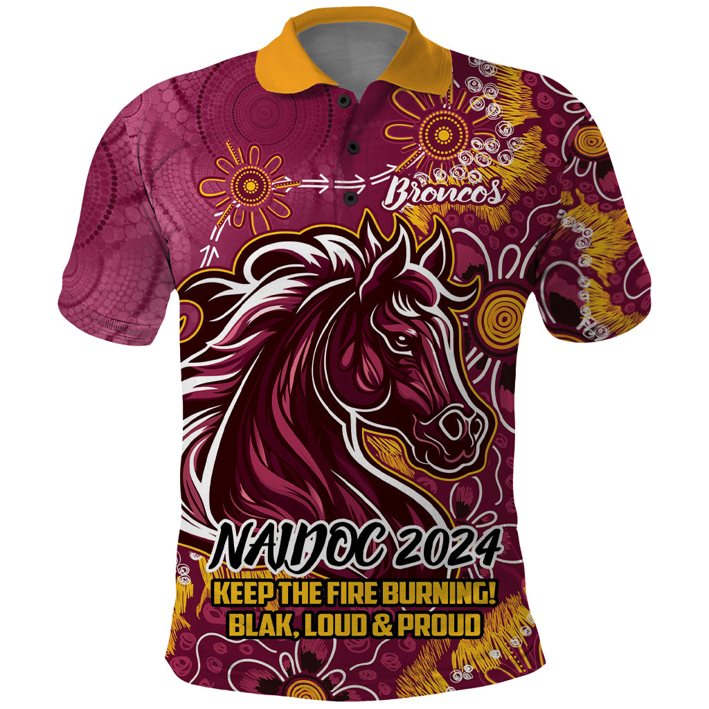 Personalised Broncos NAIDOC Week 2024 Polo Shirt Aboriginal Fire Burning Sparks