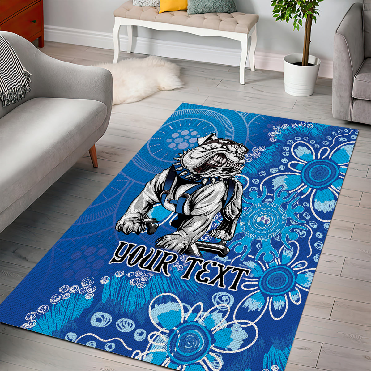 Personalised Bulldogs NAIDOC Week 2024 Area Rug Aboriginal Fire Burning Sparks