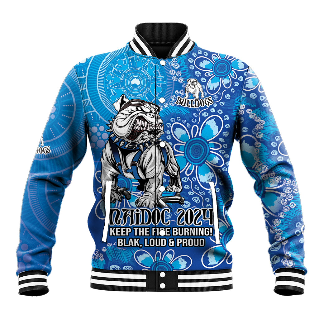 Personalised Bulldogs NAIDOC Week 2024 Baseball Jacket Aboriginal Fire Burning Sparks