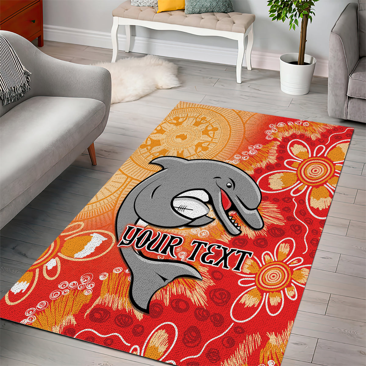 Personalised Dolphins NAIDOC Week 2024 Area Rug Aboriginal Fire Burning Sparks