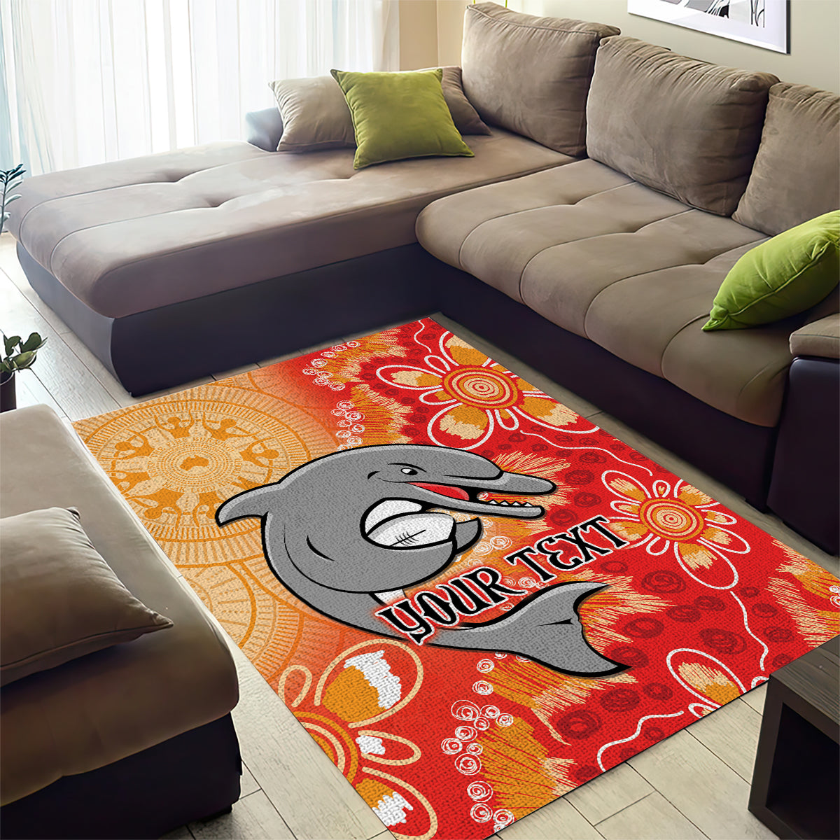 Personalised Dolphins NAIDOC Week 2024 Area Rug Aboriginal Fire Burning Sparks