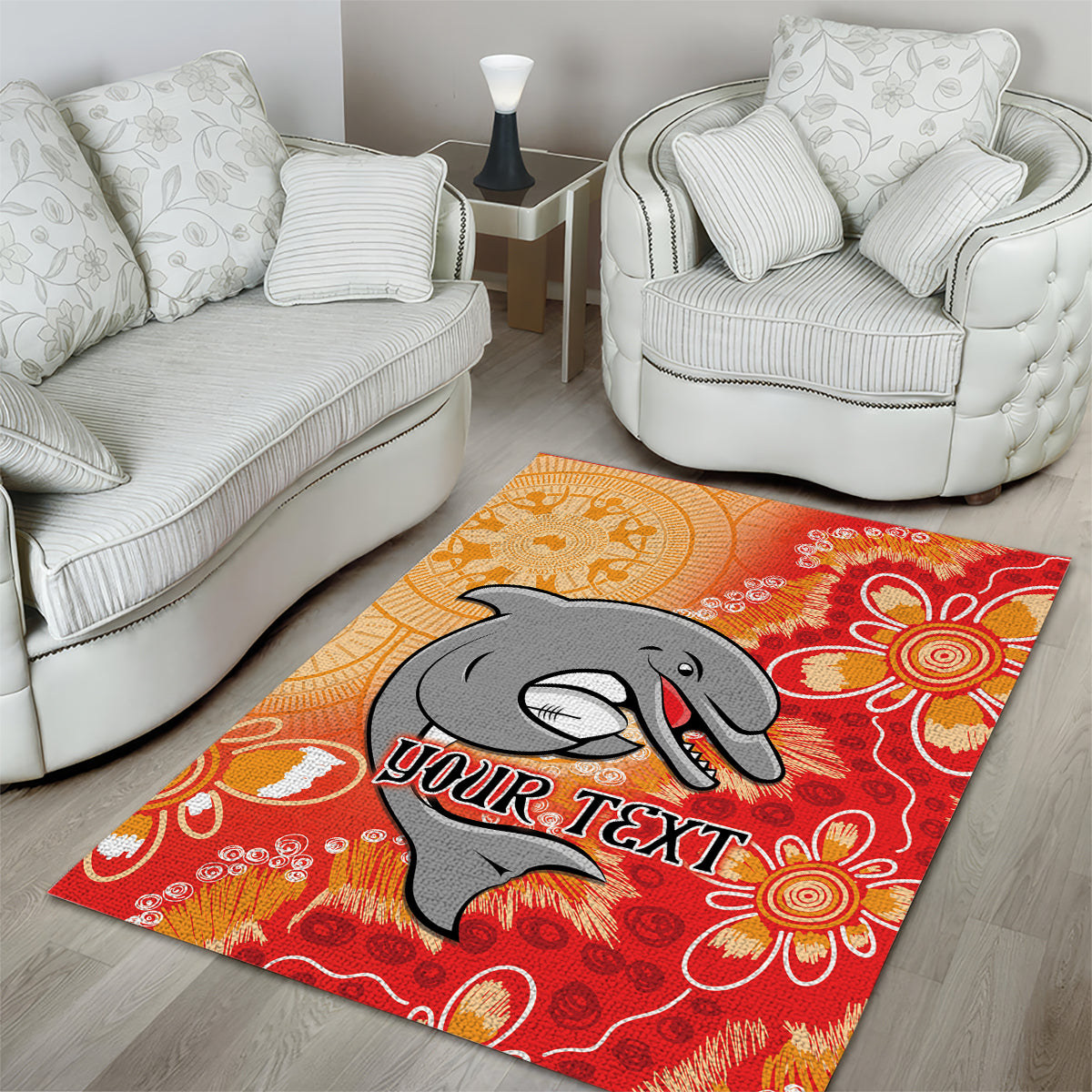 Personalised Dolphins NAIDOC Week 2024 Area Rug Aboriginal Fire Burning Sparks