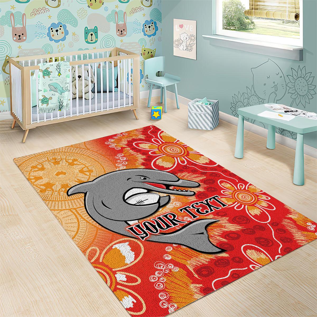 Personalised Dolphins NAIDOC Week 2024 Area Rug Aboriginal Fire Burning Sparks