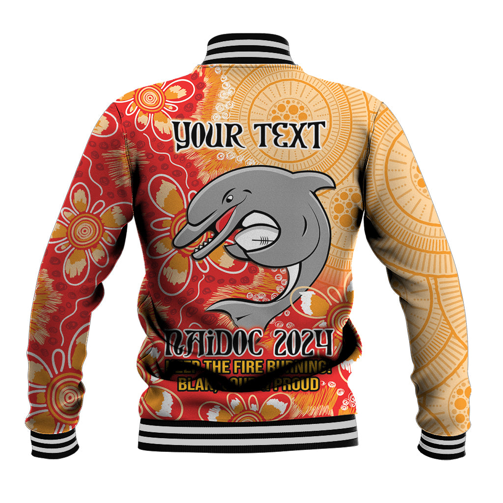 Personalised Dolphins NAIDOC Week 2024 Baseball Jacket Aboriginal Fire Burning Sparks