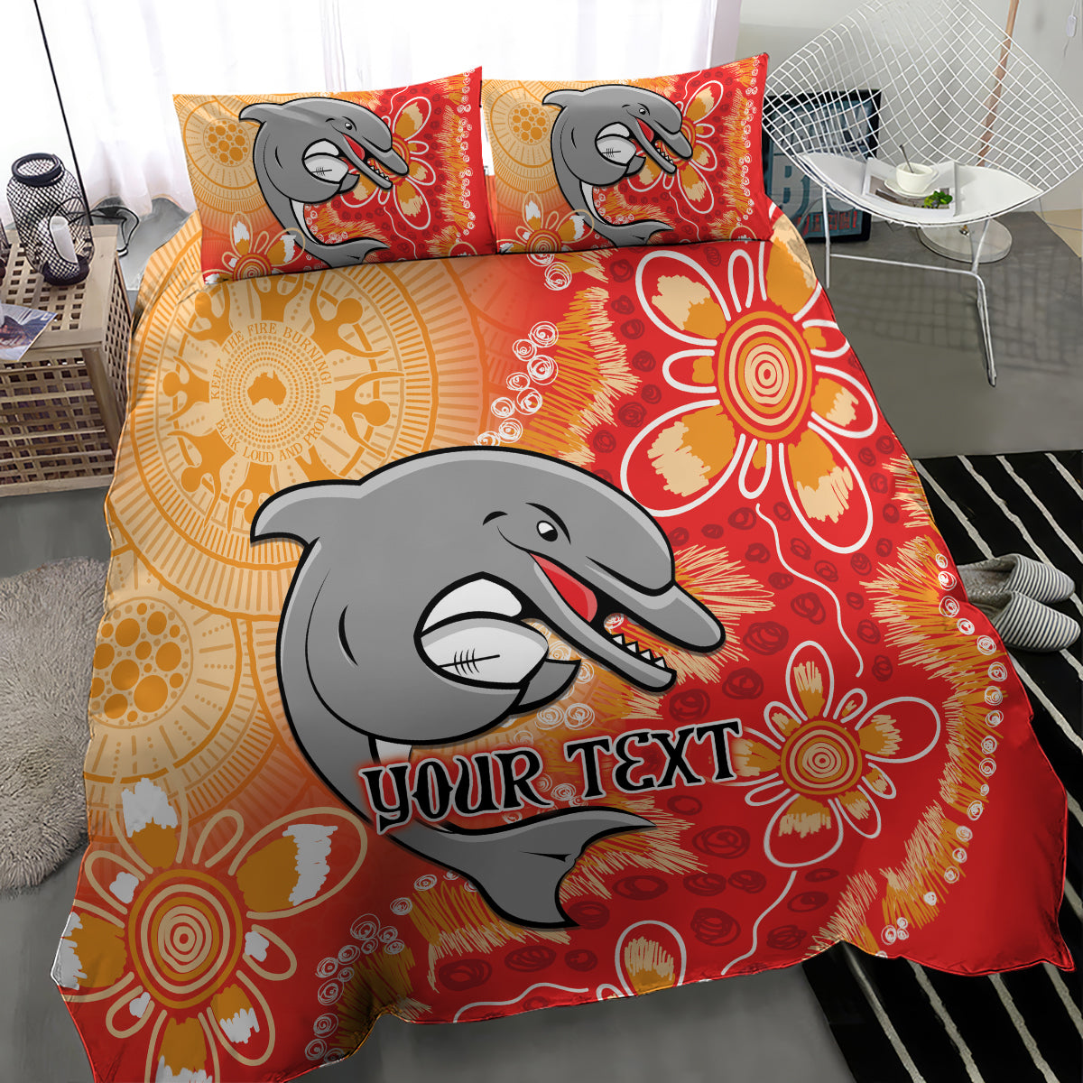 Personalised Dolphins NAIDOC Week 2024 Bedding Set Aboriginal Fire Burning Sparks