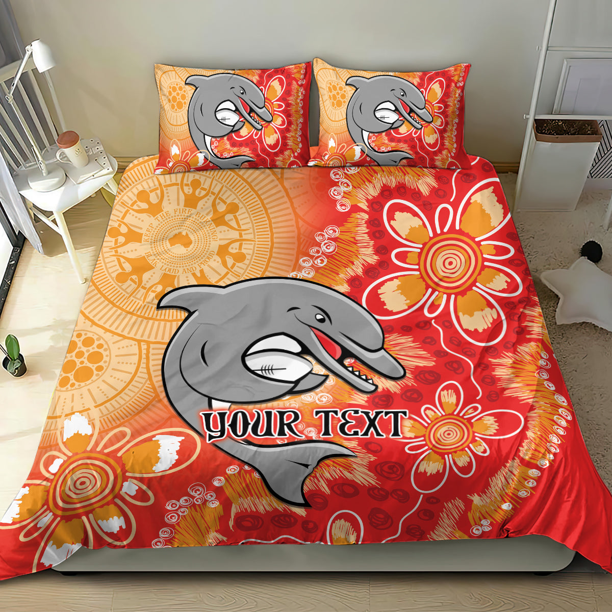 Personalised Dolphins NAIDOC Week 2024 Bedding Set Aboriginal Fire Burning Sparks