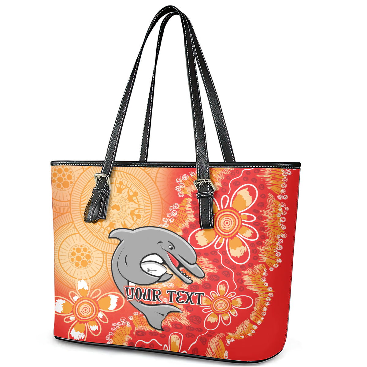 Personalised Dolphins NAIDOC Week 2024 Leather Tote Bag Aboriginal Fire Burning Sparks