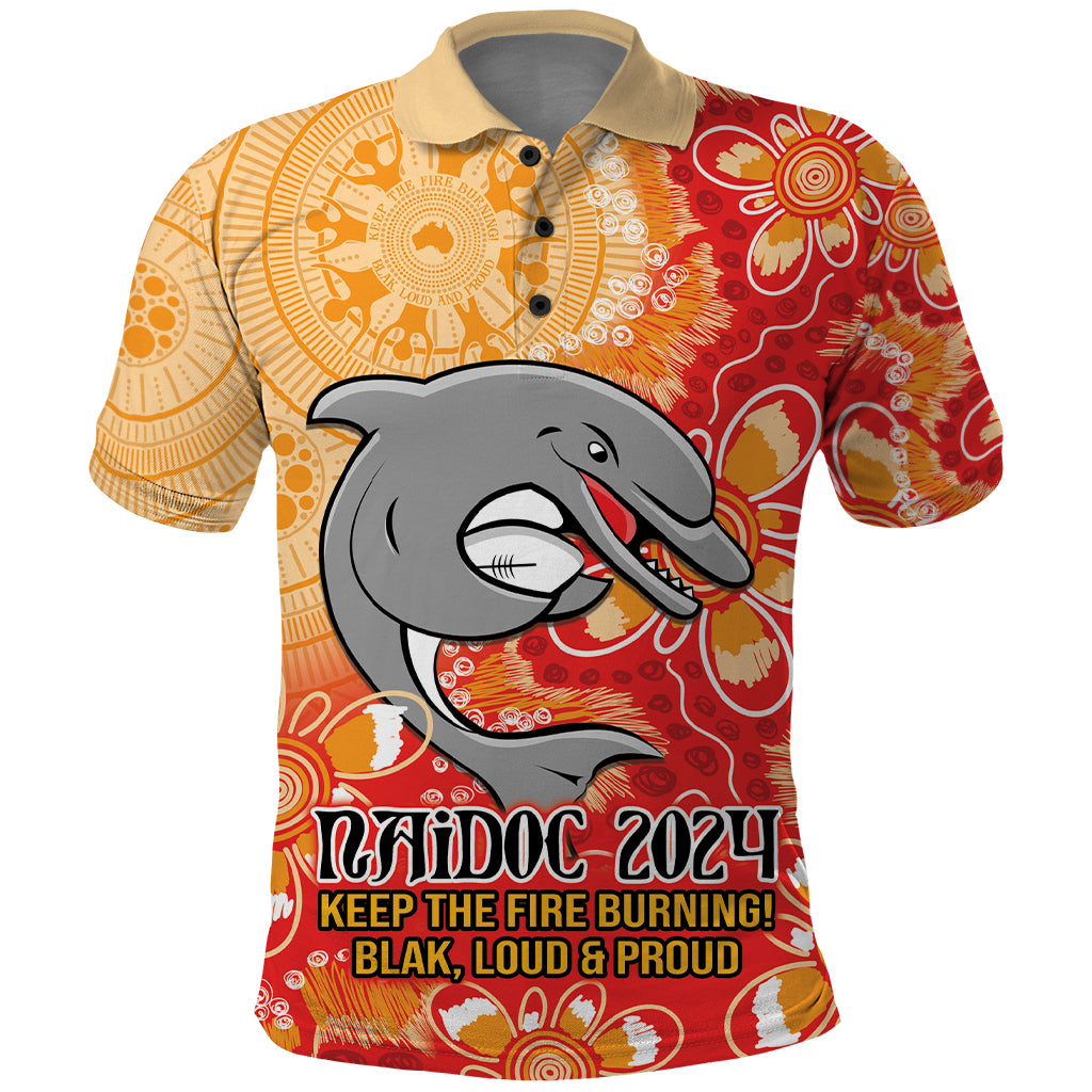 Personalised Dolphins NAIDOC Week 2024 Polo Shirt Aboriginal Fire Burning Sparks