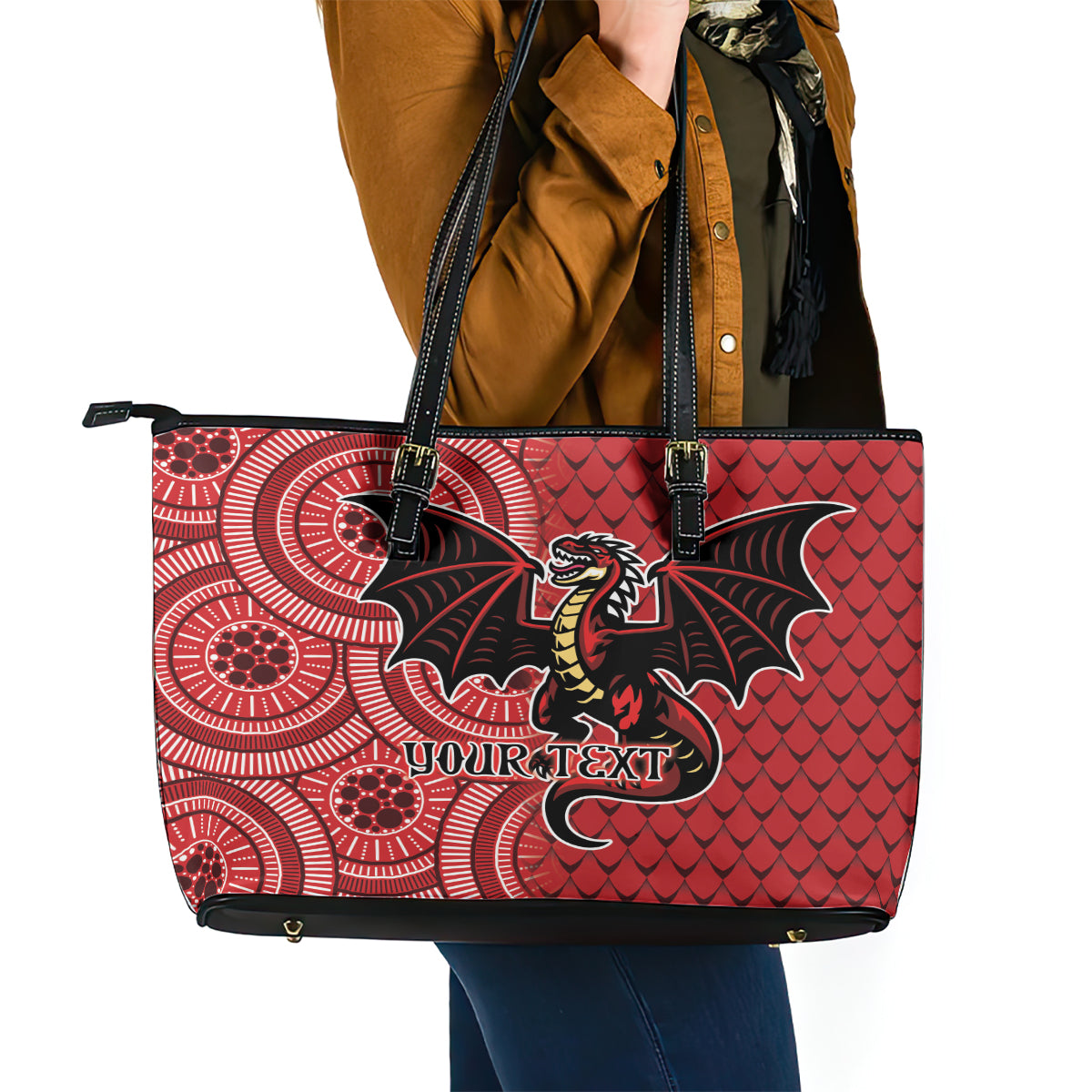 Personalised Dragons NAIDOC Week 2024 Leather Tote Bag Aboriginal Fire Burning Sparks