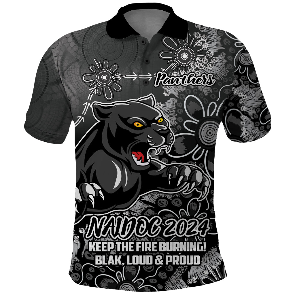 Personalised Panthers NAIDOC Week 2024 Polo Shirt Aboriginal Fire Burning Sparks