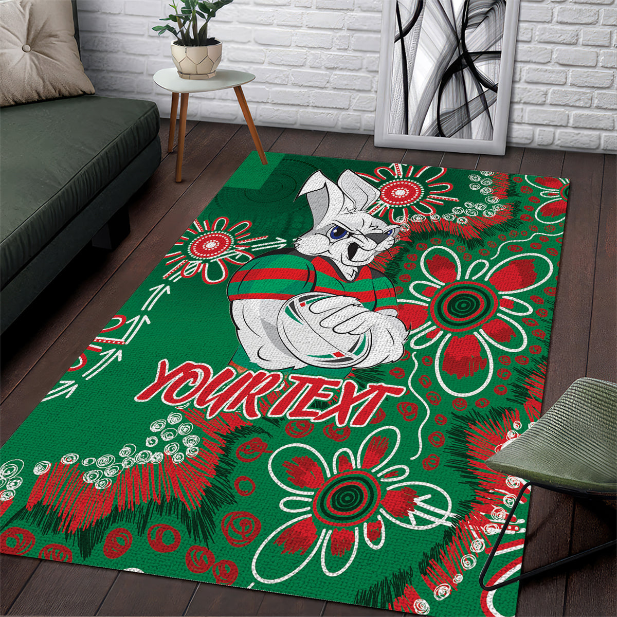 Personalised Rabbitohs NAIDOC Week 2024 Area Rug Aboriginal Fire Burning Sparks