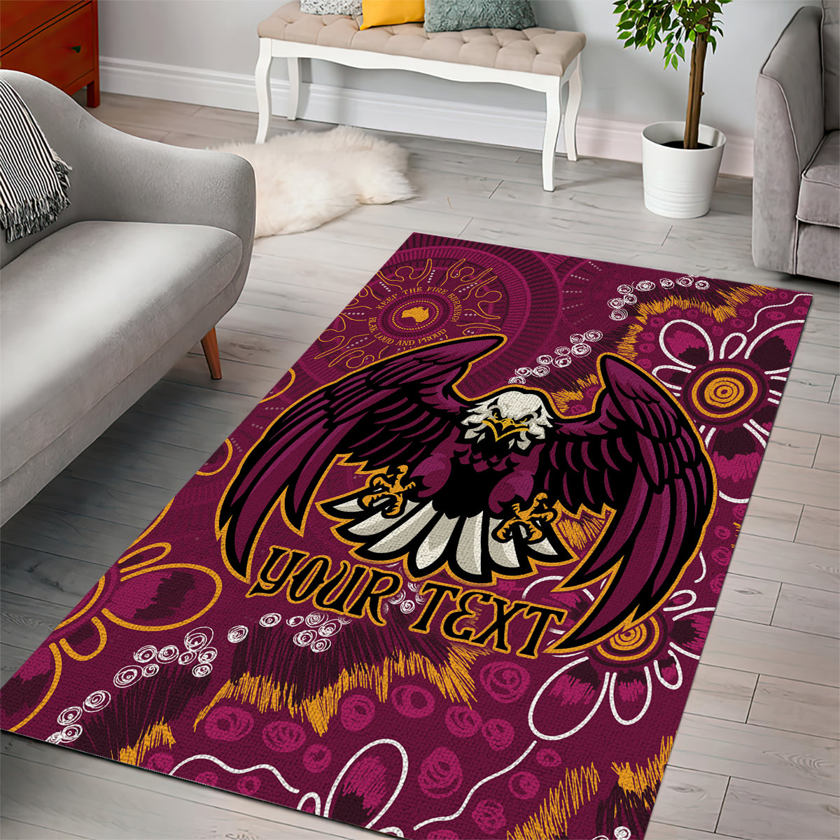 Personalised Sea Eagles NAIDOC Week 2024 Area Rug Aboriginal Fire Burning Sparks