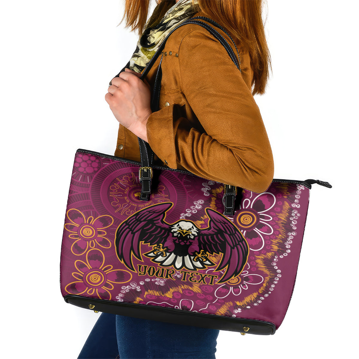 Personalised Sea Eagles NAIDOC Week 2024 Leather Tote Bag Aboriginal Fire Burning Sparks