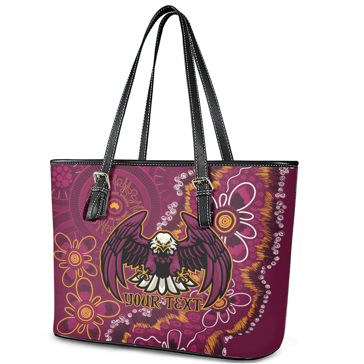 Personalised Sea Eagles NAIDOC Week 2024 Leather Tote Bag Aboriginal Fire Burning Sparks