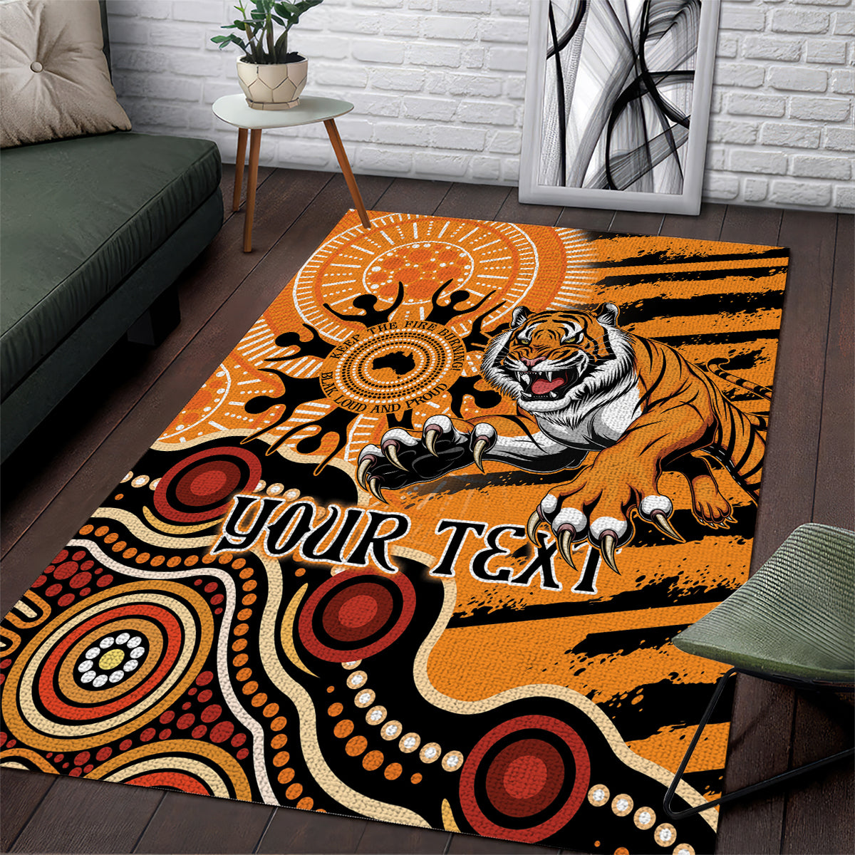 Personalised Wests Tigers NAIDOC Week 2024 Area Rug Aboriginal Fire Burning Sparks