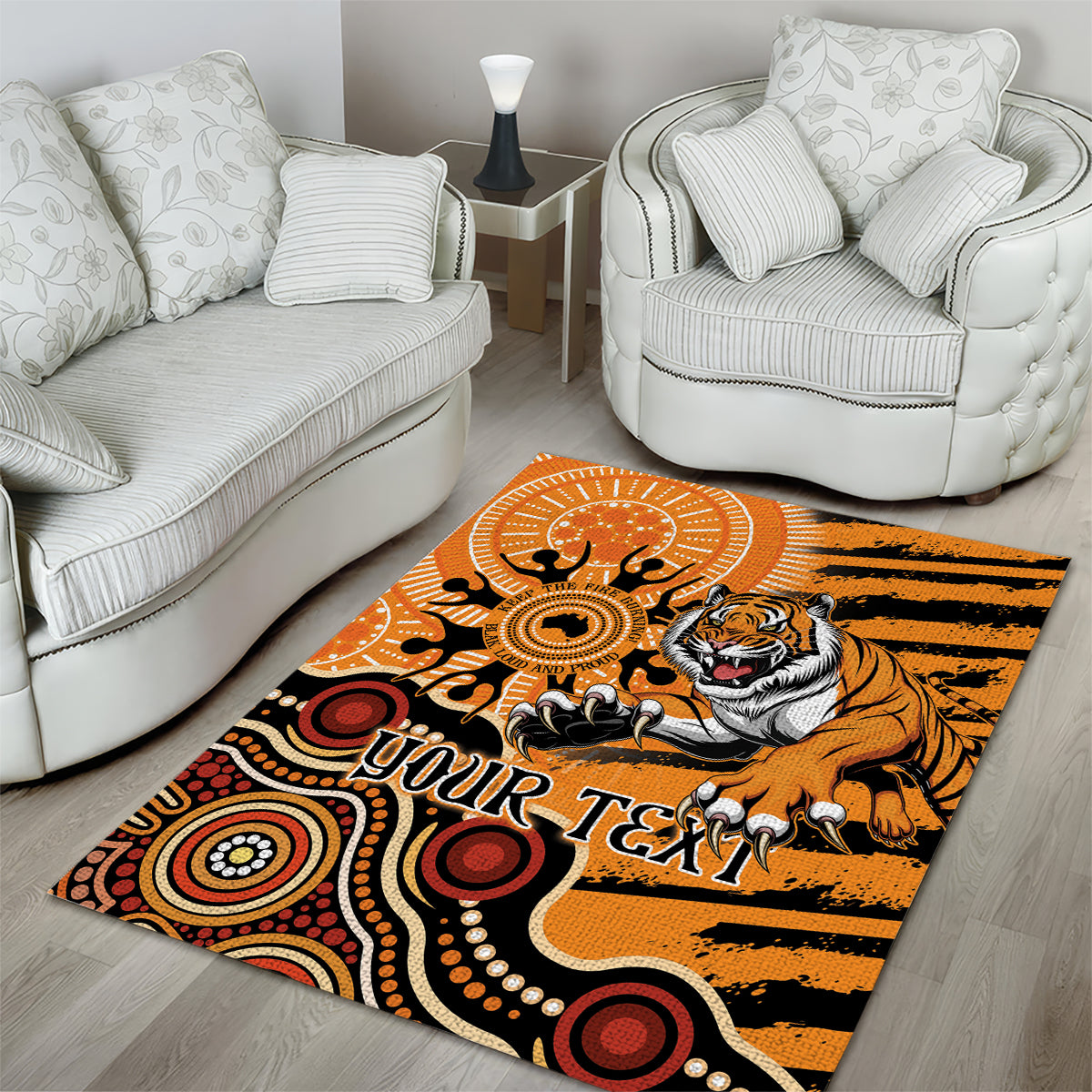 Personalised Wests Tigers NAIDOC Week 2024 Area Rug Aboriginal Fire Burning Sparks