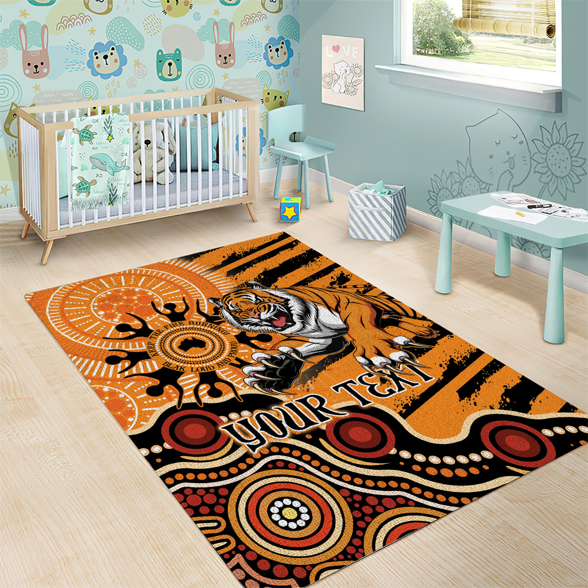 Personalised Wests Tigers NAIDOC Week 2024 Area Rug Aboriginal Fire Burning Sparks