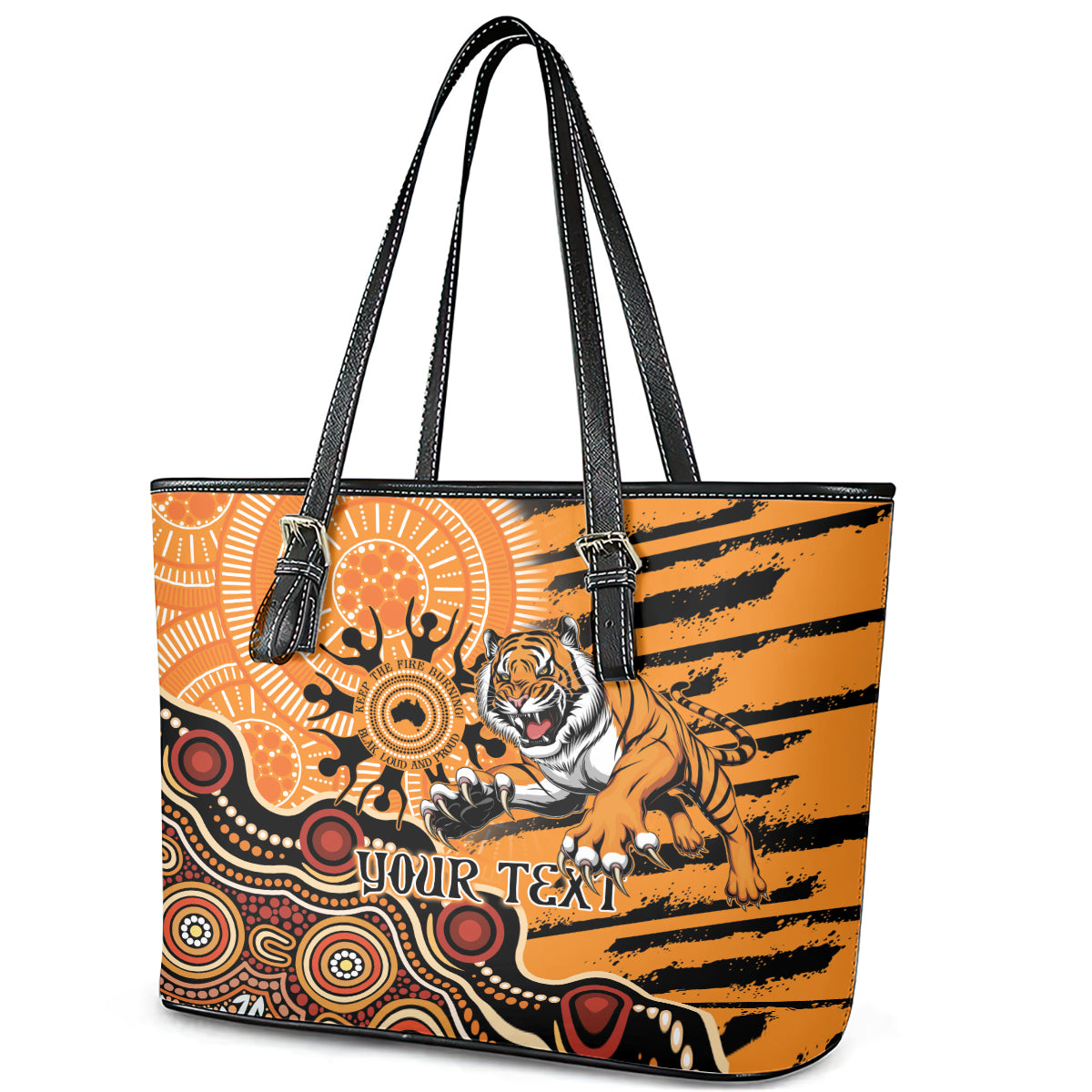 Personalised Wests Tigers NAIDOC Week 2024 Leather Tote Bag Aboriginal Fire Burning Sparks