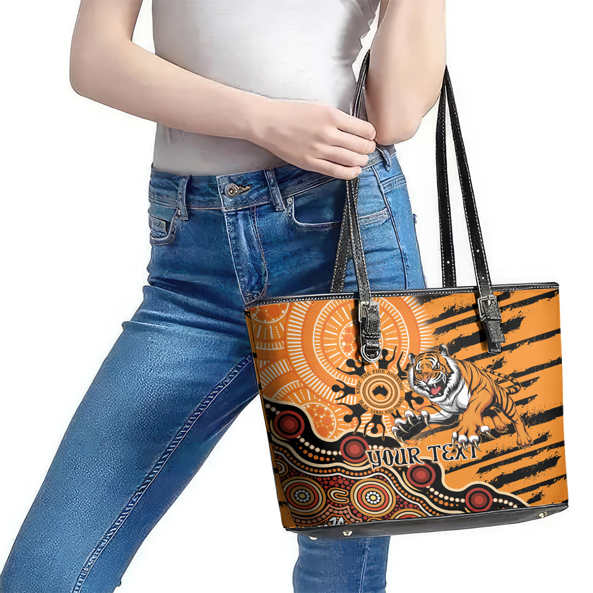 Personalised Wests Tigers NAIDOC Week 2024 Leather Tote Bag Aboriginal Fire Burning Sparks