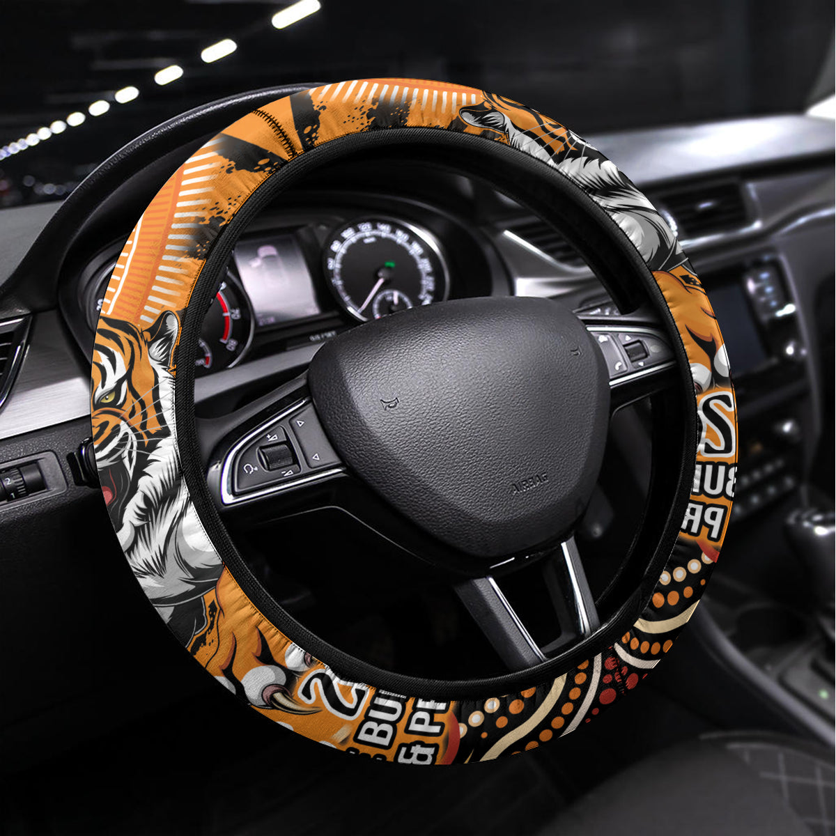 Wests Tigers NAIDOC Week 2024 Steering Wheel Cover Aboriginal Fire Burning Sparks