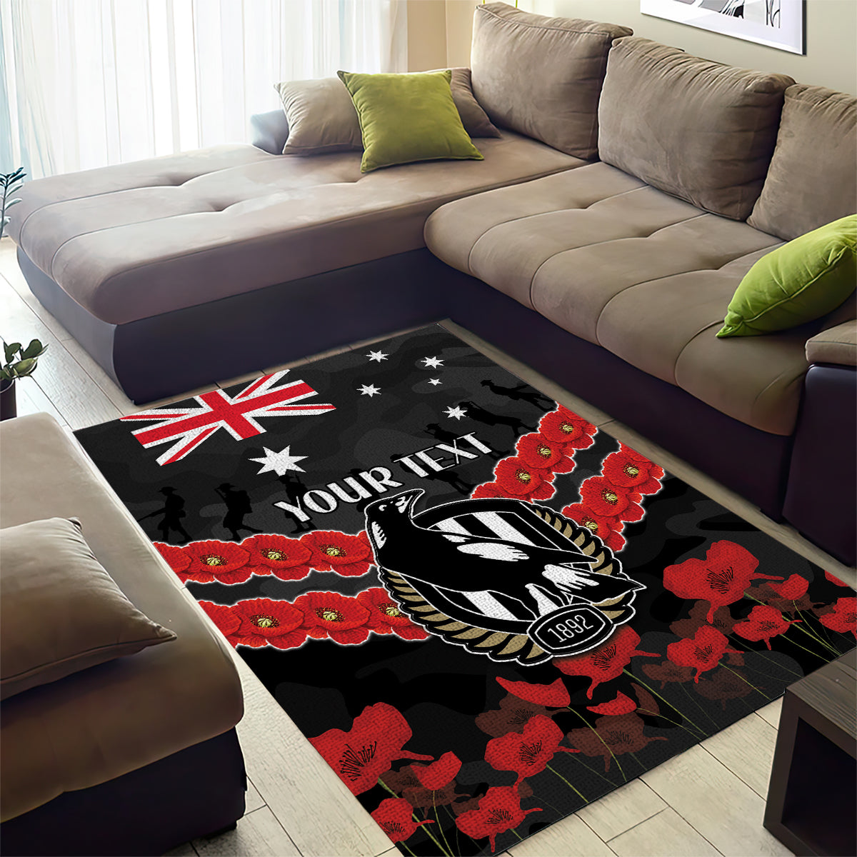 Custom Magpies Football Area Rug ANZAC Lest We Forget