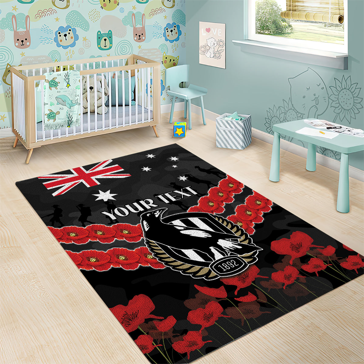 Custom Magpies Football Area Rug ANZAC Lest We Forget