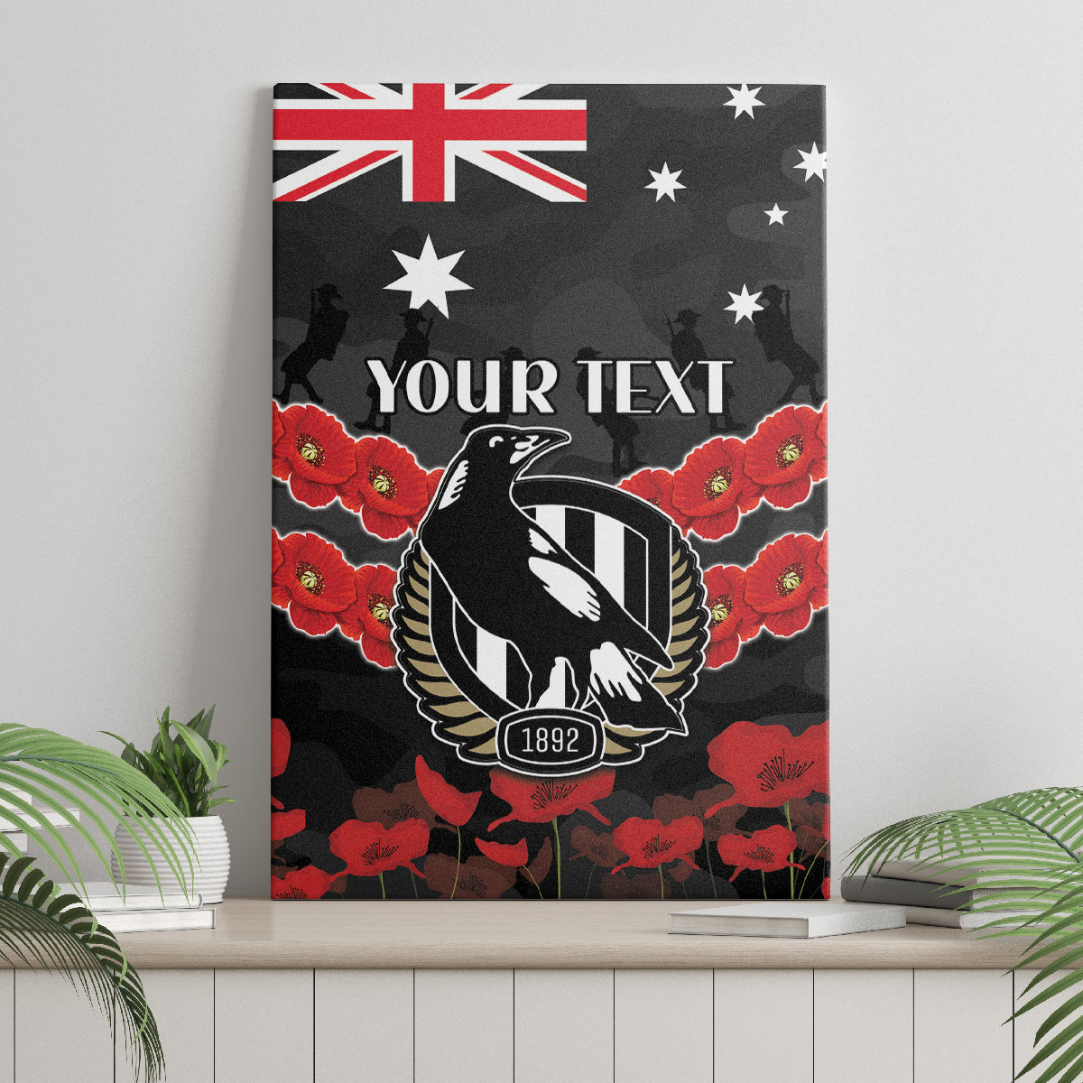 Custom Magpies Football Canvas Wall Art ANZAC Lest We Forget