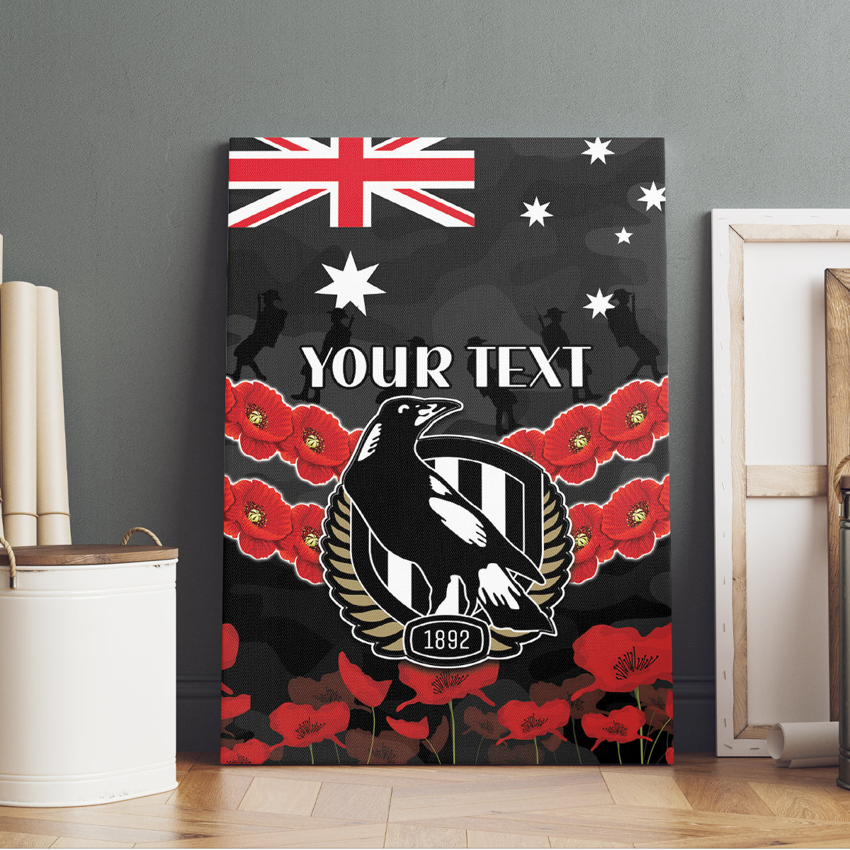 Custom Magpies Football Canvas Wall Art ANZAC Lest We Forget