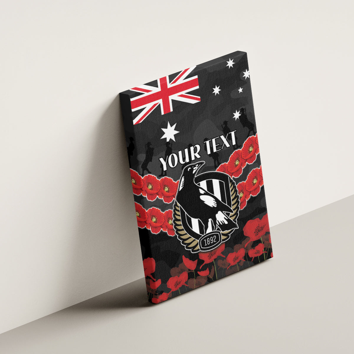 Custom Magpies Football Canvas Wall Art ANZAC Lest We Forget