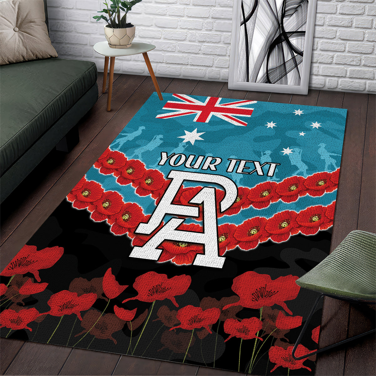 Custom Port Adelaide Power Football Area Rug ANZAC Lest We Forget