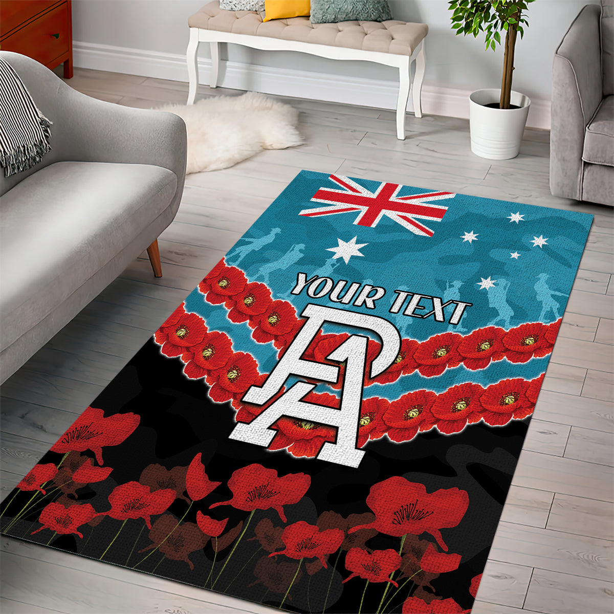 Custom Port Adelaide Power Football Area Rug ANZAC Lest We Forget