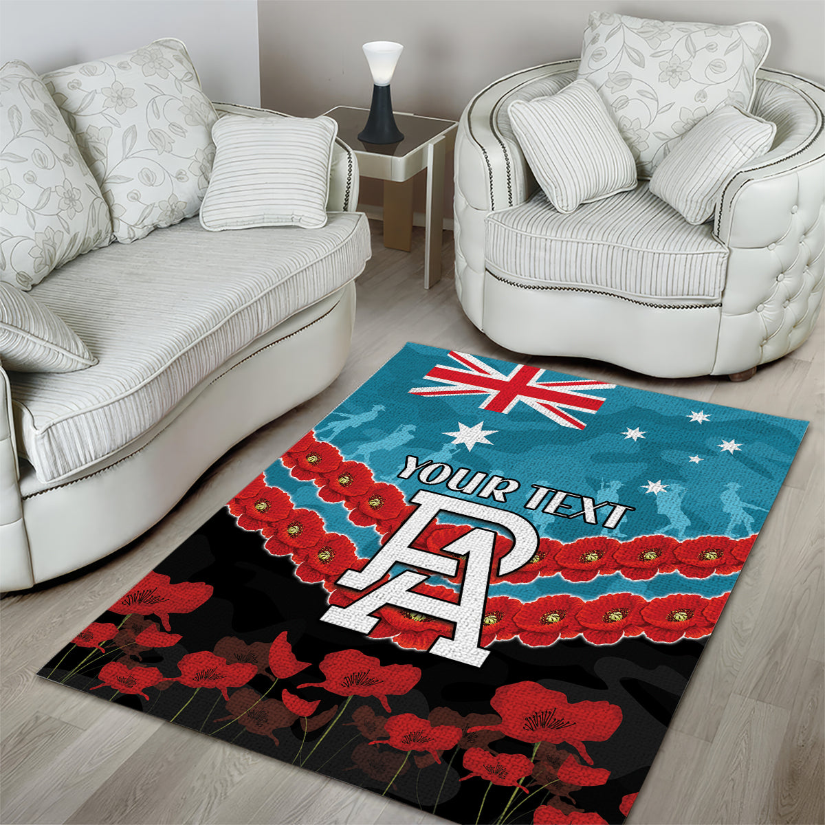 Custom Port Adelaide Power Football Area Rug ANZAC Lest We Forget