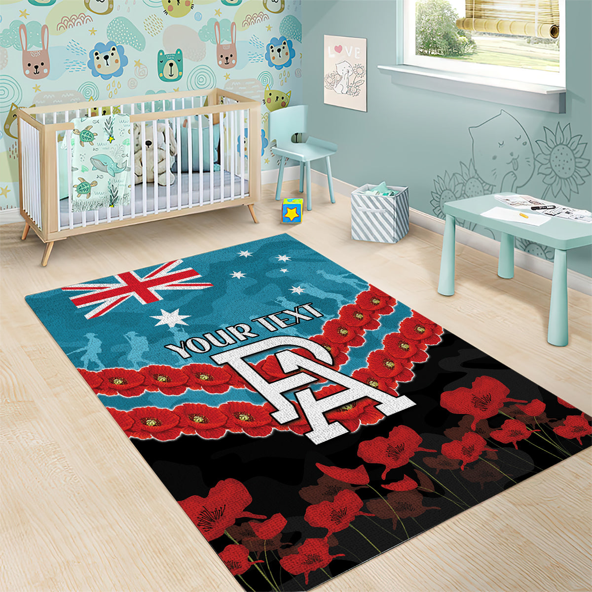 Custom Port Adelaide Power Football Area Rug ANZAC Lest We Forget