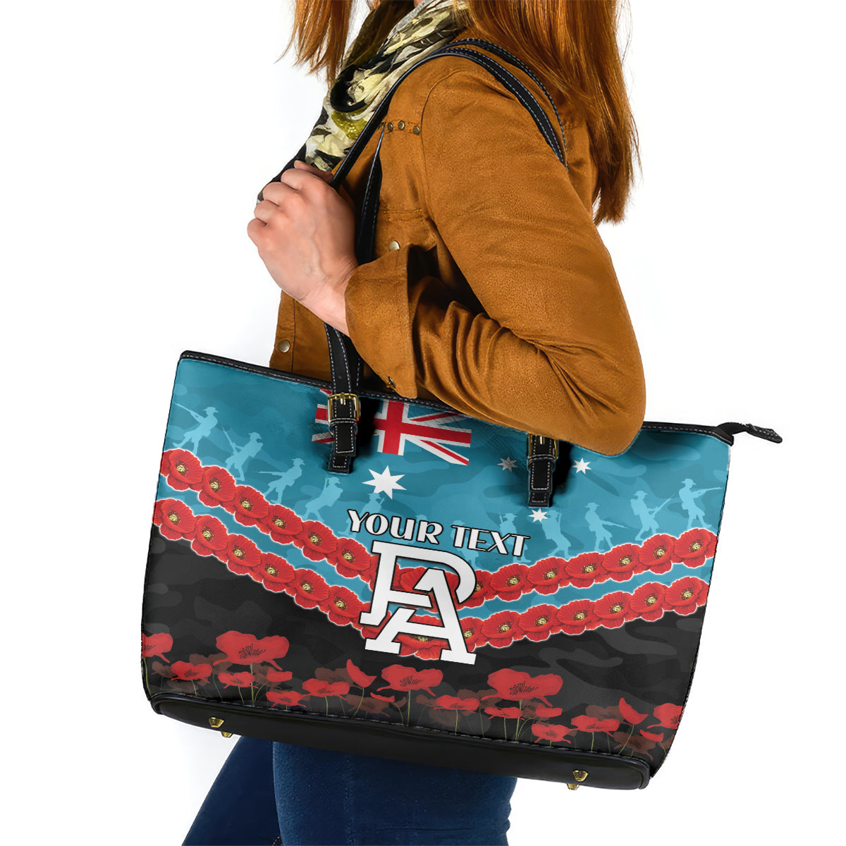 Custom Port Adelaide Power Football Leather Tote Bag ANZAC Lest We Forget