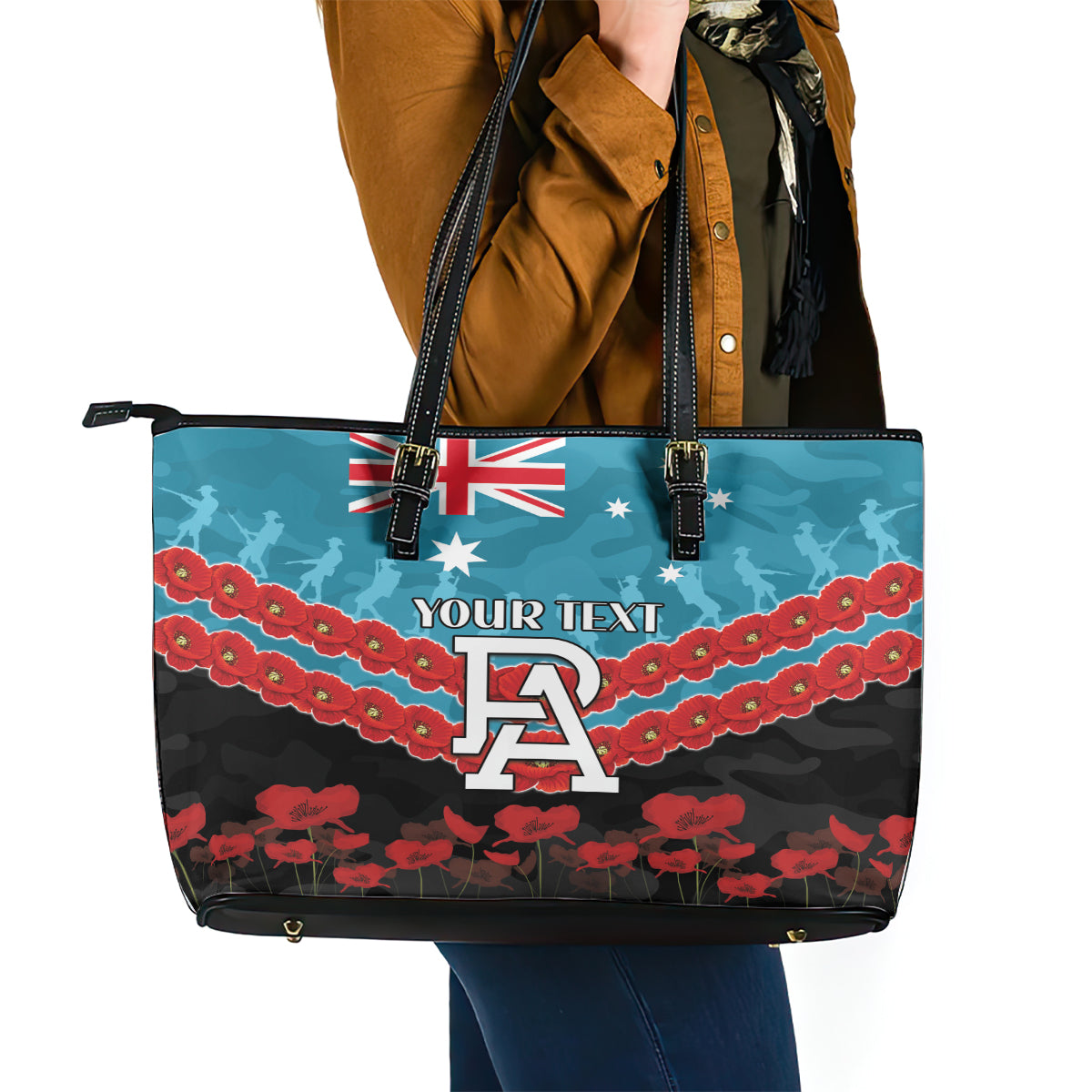 Custom Port Adelaide Power Football Leather Tote Bag ANZAC Lest We Forget