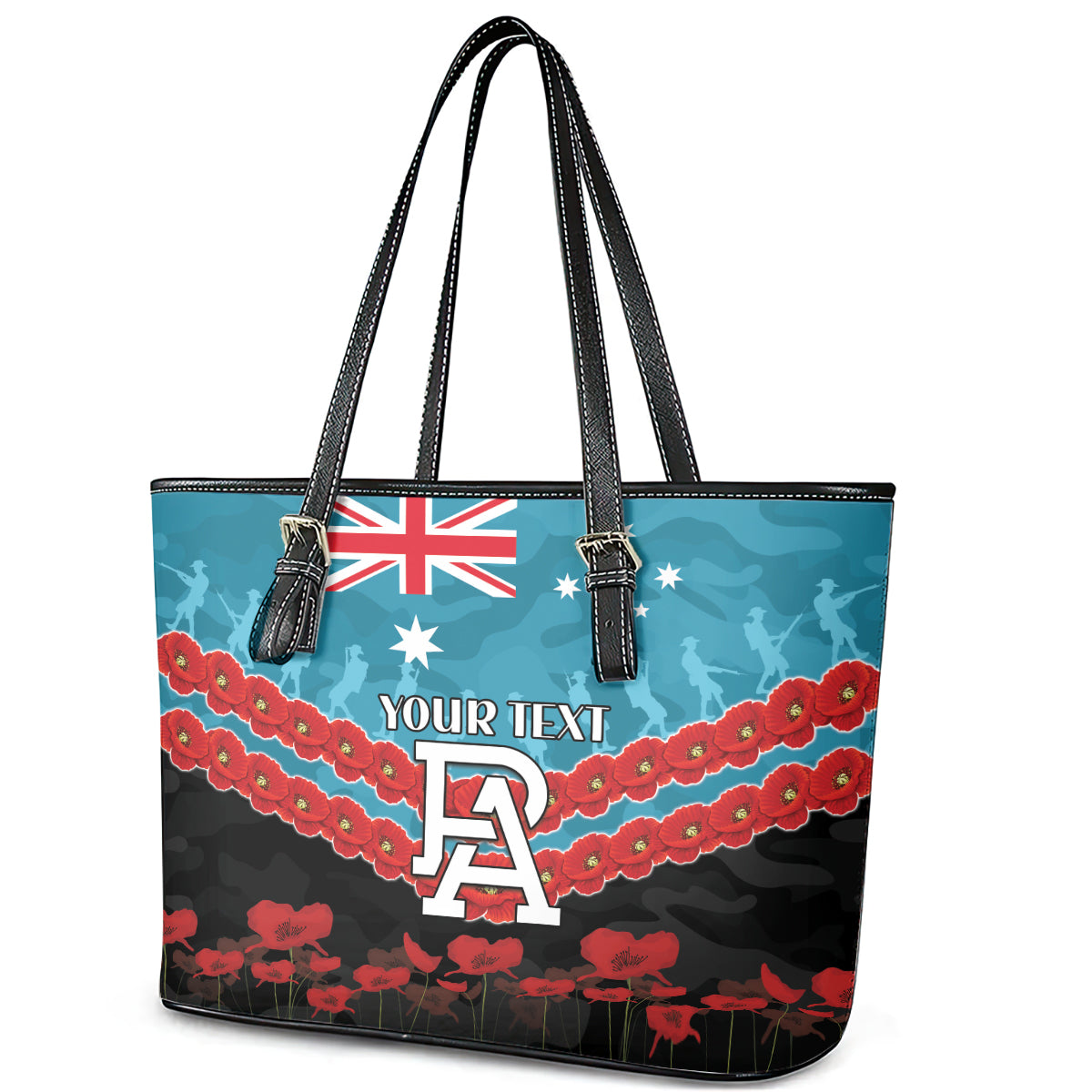 Custom Port Adelaide Power Football Leather Tote Bag ANZAC Lest We Forget